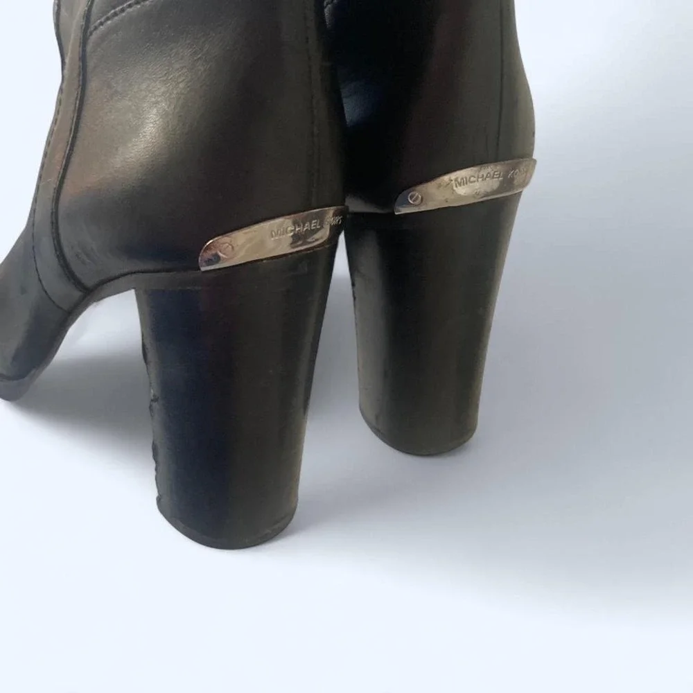 Michael Kors black‎ leather knee high pull on boots block heel size 8.5